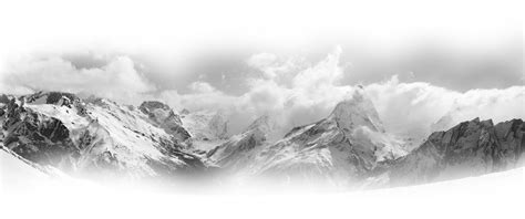 Panorama Of Snowy Mountain Peaks In Sunlight Clouds Stock Photo Image