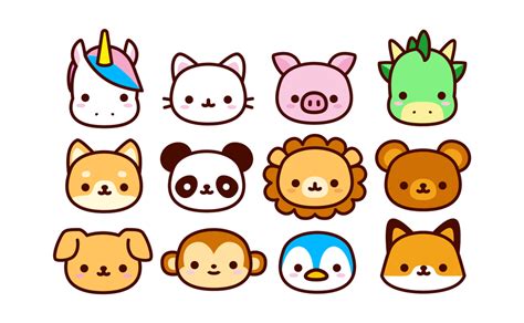 Vector Set Cute Cartoon Animals Isolated Cute Easy Drawings Cute