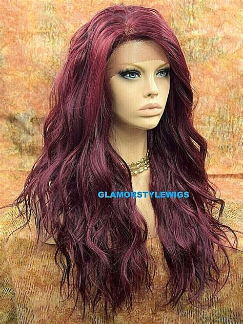 360 Free Part Human Hair Blend Lace Front Full Wig Long Wavy Layered Burgundy Nw Ebay