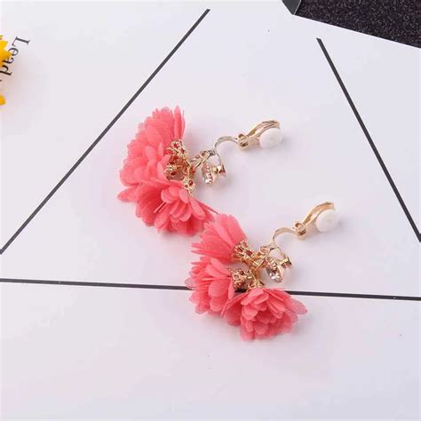 Flower Earrings For Women Ethnic Zircon Clip On Earrings Colorful Flower Earring Cute Lovely