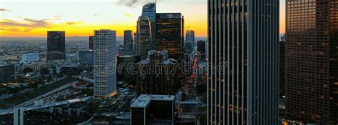 City Of Los Angeles Panoramic Cityscape Skyline Scenic Aerial View At