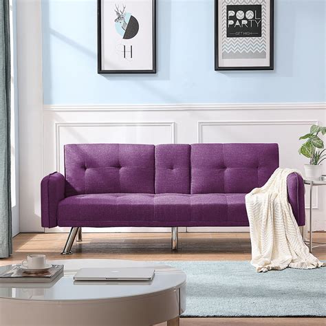 Veryke Modern Futon Sofa Beds Sofa Couch With 2 Cup Holders For Small Spaces Living Room