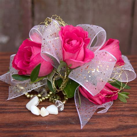 Hot Pink Rose White Ribbon Corsage Main Florist