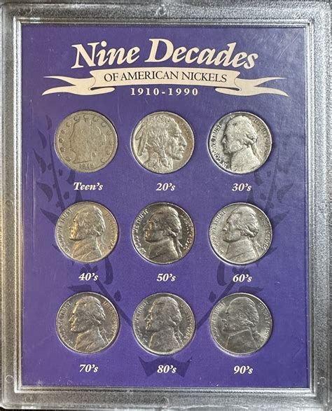 1910 1990 Nine Decades Of American Nickels 9 Us Nickels In Custom