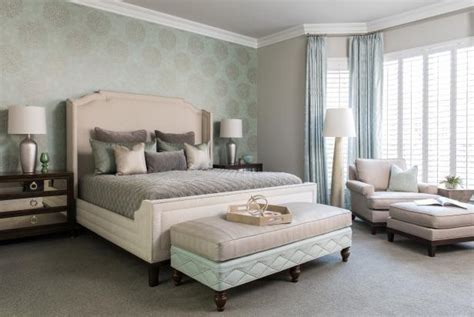 Master Bedroom Features Seafoam Green Accent Wall And Plush