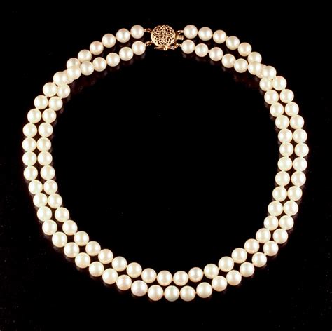 Double Strand Cultured Pearl Necklace With K Gold Clasp Browne S