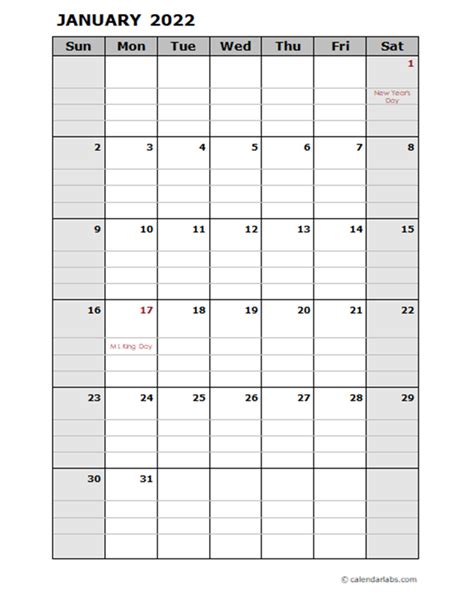 2022 Monthly Calendar Printable Portrait