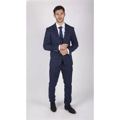 mens marc darcy blue check prince of wales 3 piece suit smart casual slim fit chigwell buy