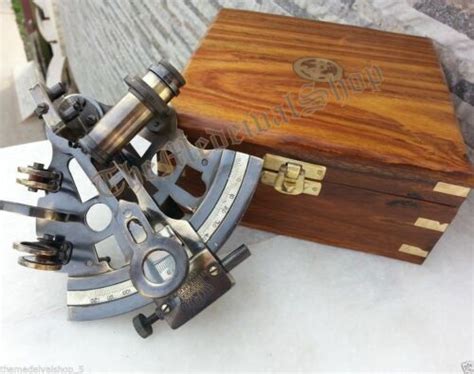 maritime antique brass sextant nautical astrolabe working wood box collectible ebay