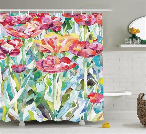 Watercolor Flower Decor Shower Curtain Set By Original Painting Of