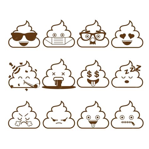 Conjunto De Emoticons De Cocô Fofo Emoji Contorno Design Ilustração