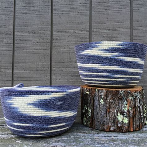 Items Similar To Rope Basket In Indigo Blue And White Variegated On Etsy