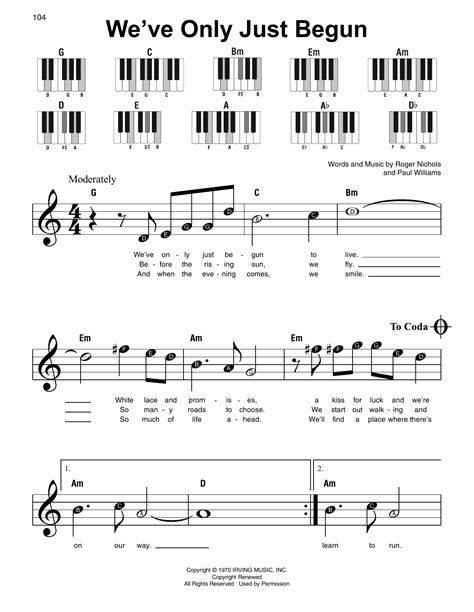 Weve Only Just Begun Sheet Music The Carpenters Super Easy Piano