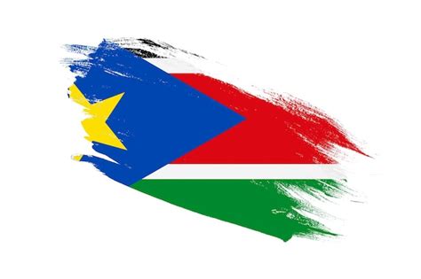 bandera de sudán del sur con efectos pintados de pincel de trazo sobre fondo blanco aislado