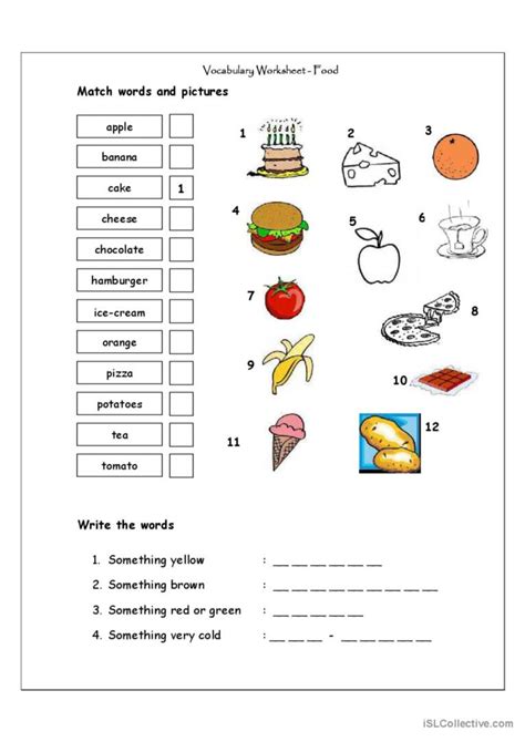 Vocabulary Matching Worksheet Food English Esl Worksheets Pdf And Doc
