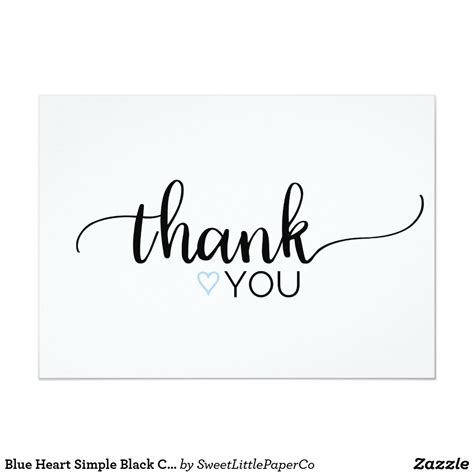 Blue Heart Simple Black Calligraphy Thank You Card
