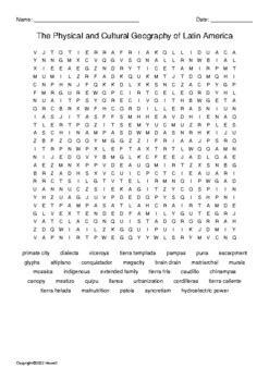 The Physical And Cultural Geography Of Latin America Word Search