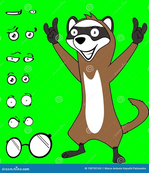 Funny Happy Ferret Cartoon Expressions Set Collection Stock Vector