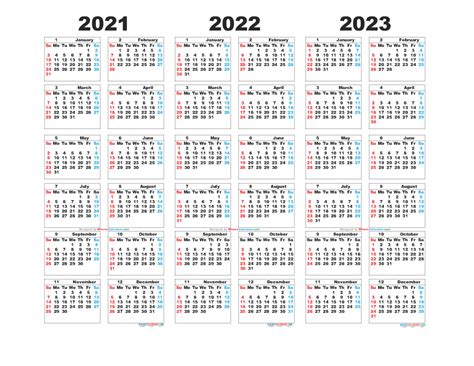 Free Printable 3 Year Calendar 2020 To 2023