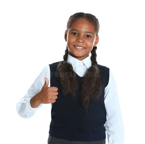 Happy African American Girl In School Uniform On Background Stock Image
