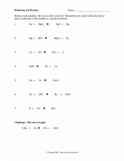 Balancing chemical equations worksheet 6. Balancing Act Worksheet Answer Key Awesome Balancing Equations Practice Answers Science Spot ...