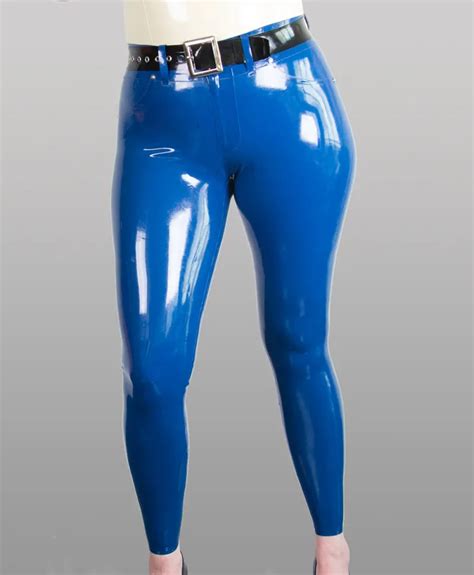 women sexy blue latex tights jeans for women fetish rubber pants w o belt plus size hot sale s