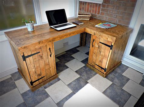 Office Corner Wood Desk Recycled Pallet Desk With Rustic Style Doors