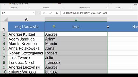 Excel jak wydobyć z komórki imię i nazwisko Podział tekstu w Excelu