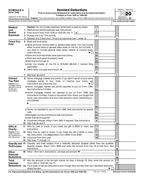 2020 Form 1040 Schedule A Instructions Fill Online Printable