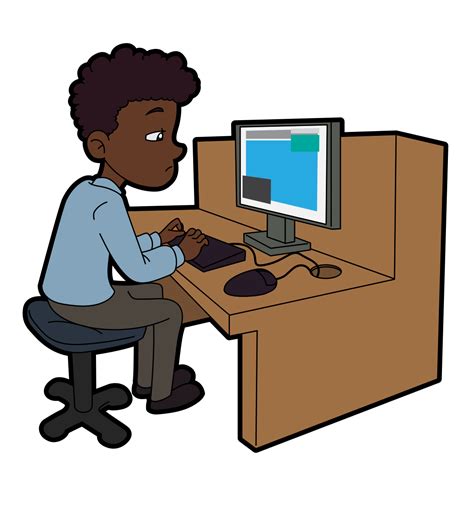 Fileblack Cartoon Male Using A Desktop Computer At Work
