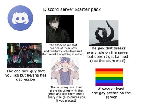 discord server starter pack the annoying girl that has one of these pfps the jerk that breaks