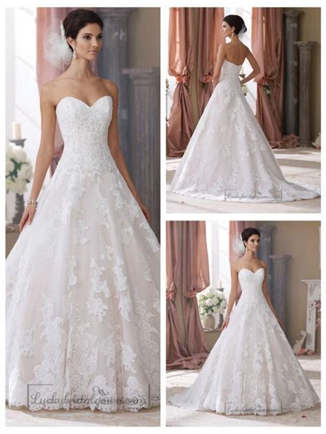 Strapless Sweetheart Lace Appliques Ball Gown Wedding Dresses 2446221