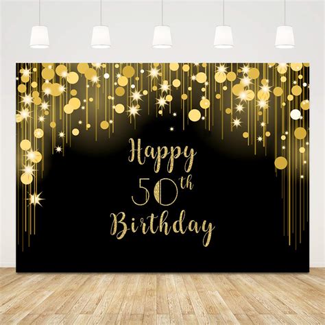 Buy 50th Birthday Photo Backdrop Black And Gold Happy Birthday