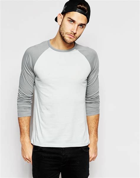 Asos Long Sleeve T Shirt With Contrast Raglan Sleeves In Gray For Men