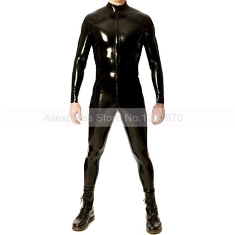 Front Zip Latex Rubber Man Bodysuit Sexy Tight Catsuit Customes S