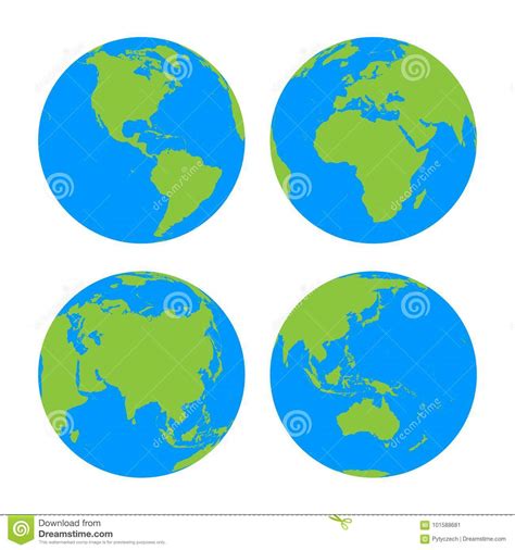 Un Insieme Di Quattro Globi Del Pianeta Terra Con La Mappa Verde Della