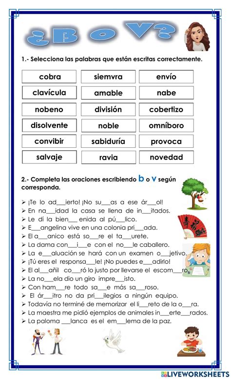 Uso De B Y V Online Activity Learning Spanish Vocabulary Online