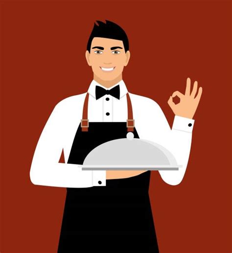 Best Waiter With Apron Illustrations Royalty Free Vector