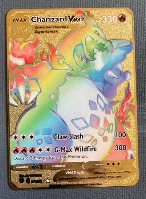 Rainbow Charizard Vmax Gold Metal Charizard Pokemon Card Rare