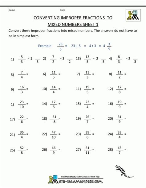 Math Worksheet 6th Grade Fractions
