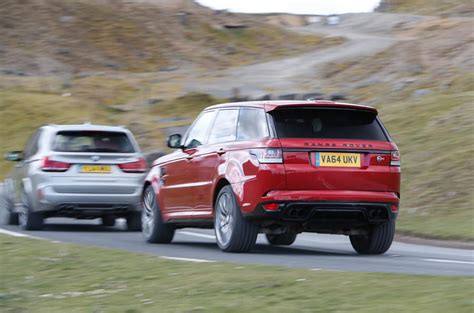 Mammoths all—not a one under 4700 pounds or propelled by less than 420 horsepower. Range Rover Sport SVR vs BMW X5 M and Alpina XD3 Biturbo | Autocar
