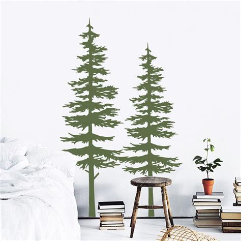 2 Pine Tree Decal Forest Wall Decals Tree Wall Decals Forest Mural