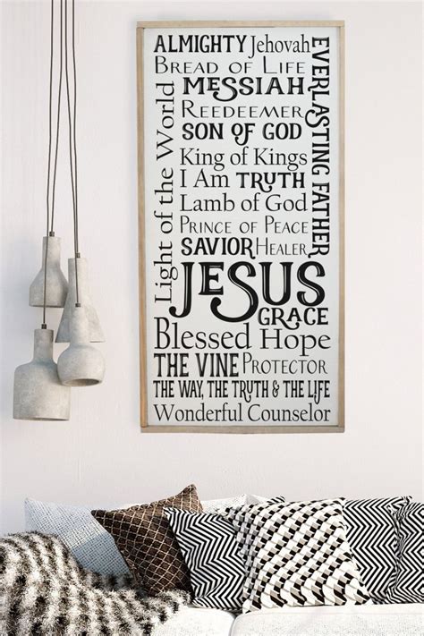 Names Of Jesus Framed Wood Sign Inspirational Sign Names Of God Wall Art Living Room Decor