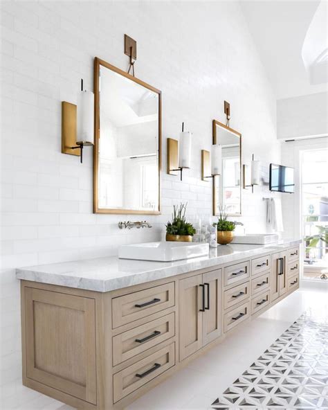 Modern Bathroom Floating White Oak Vanity With Matte Black Hardware