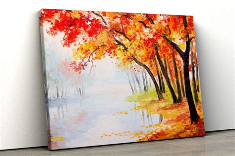 Autumn Tree Scene Water Colour Home Decor Framed Canvas Print Wall Art