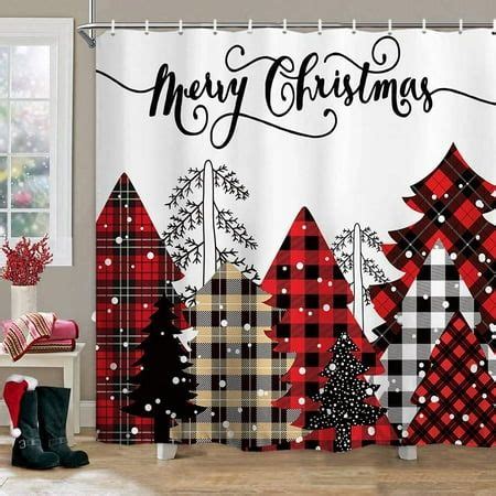 Newhomestyle Merry Christmas Shower Curtain Red Buffalo Plaid Christmas