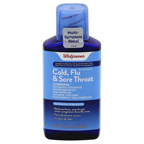 Walgreens Mucus Relief Cold Flu And Sore Throat Liquid Walgreens