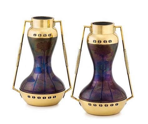 Sold Price A Pair Of Secessionist Loetz Iridescent Glass And Argentor Brass Mounted Vases