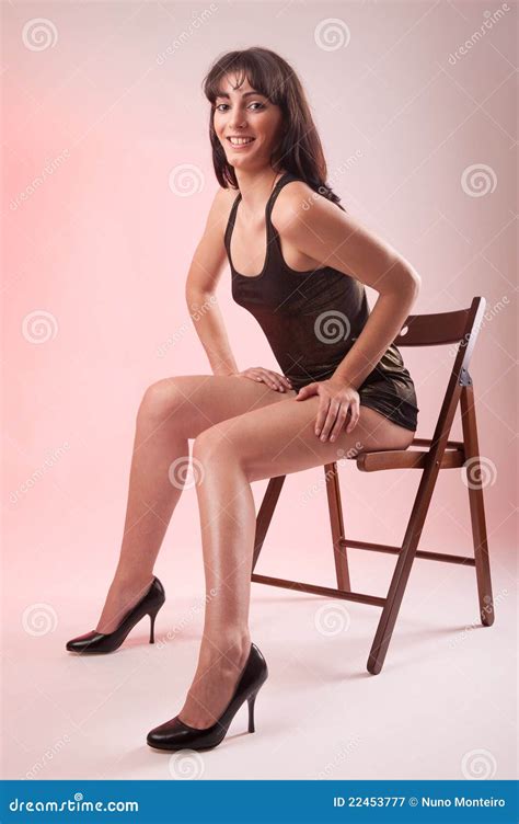 Woman Seated On Wooden Chair Stock Image Image Of People Confidence