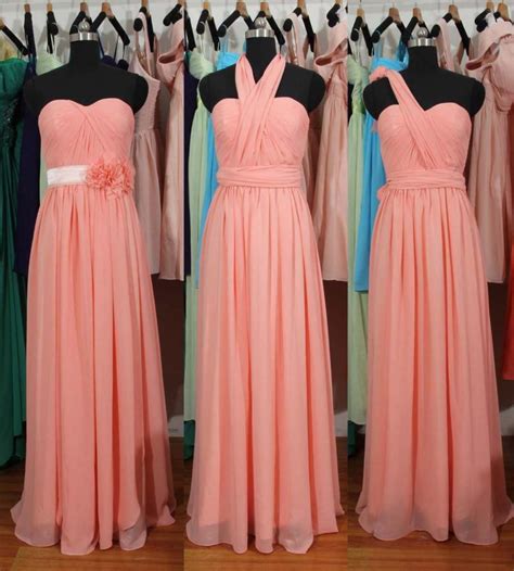 Peach Pink Bridesmaid Dress Long Pink Convertible Chiffon Bridesmaid